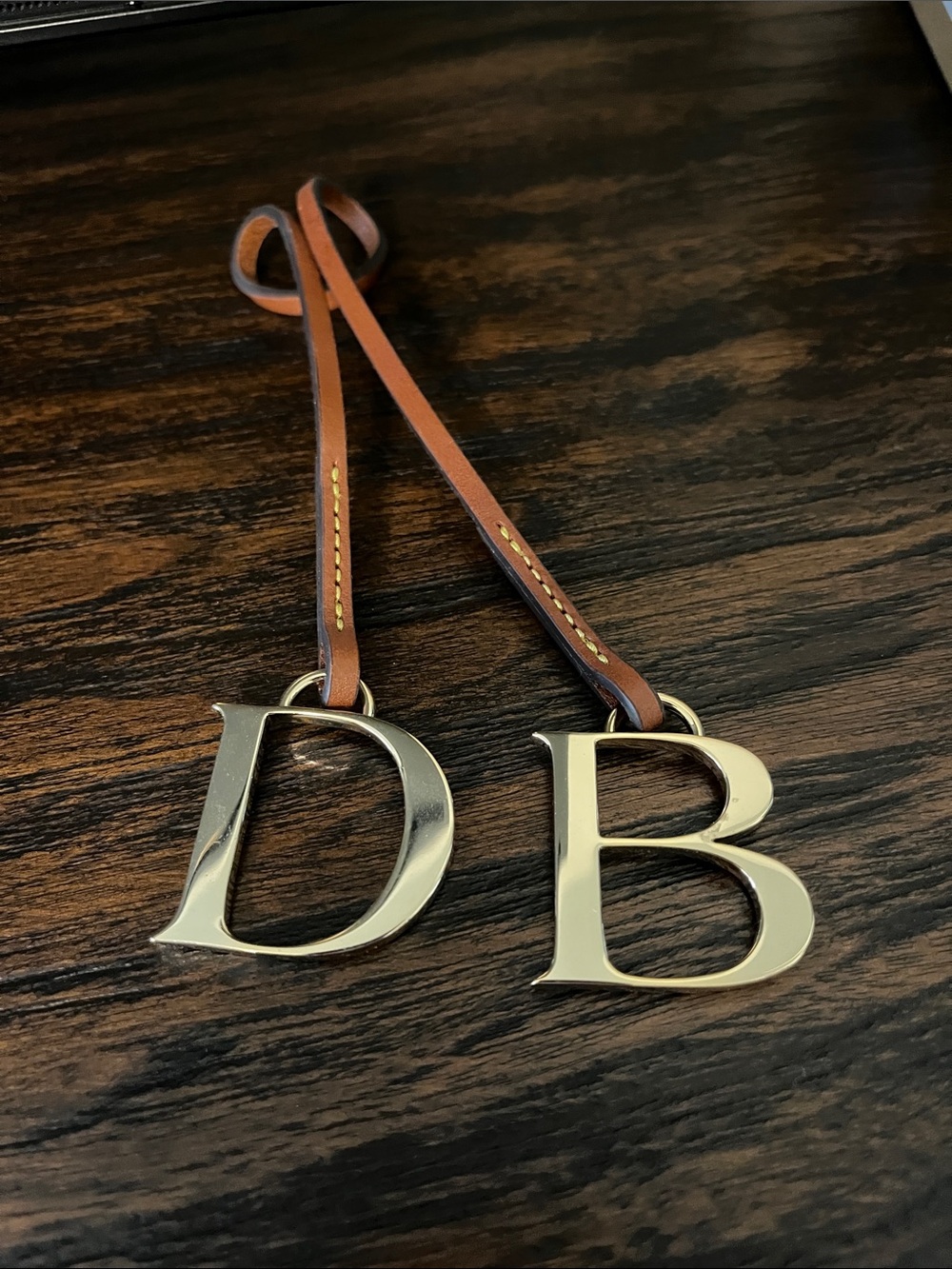 Dooney & Bourke Brown Leather Strap Bag Charms with Gold 'D' and 'B'